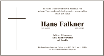 Traueranzeige von Hans Falkner von Pegnitz-Zeitung